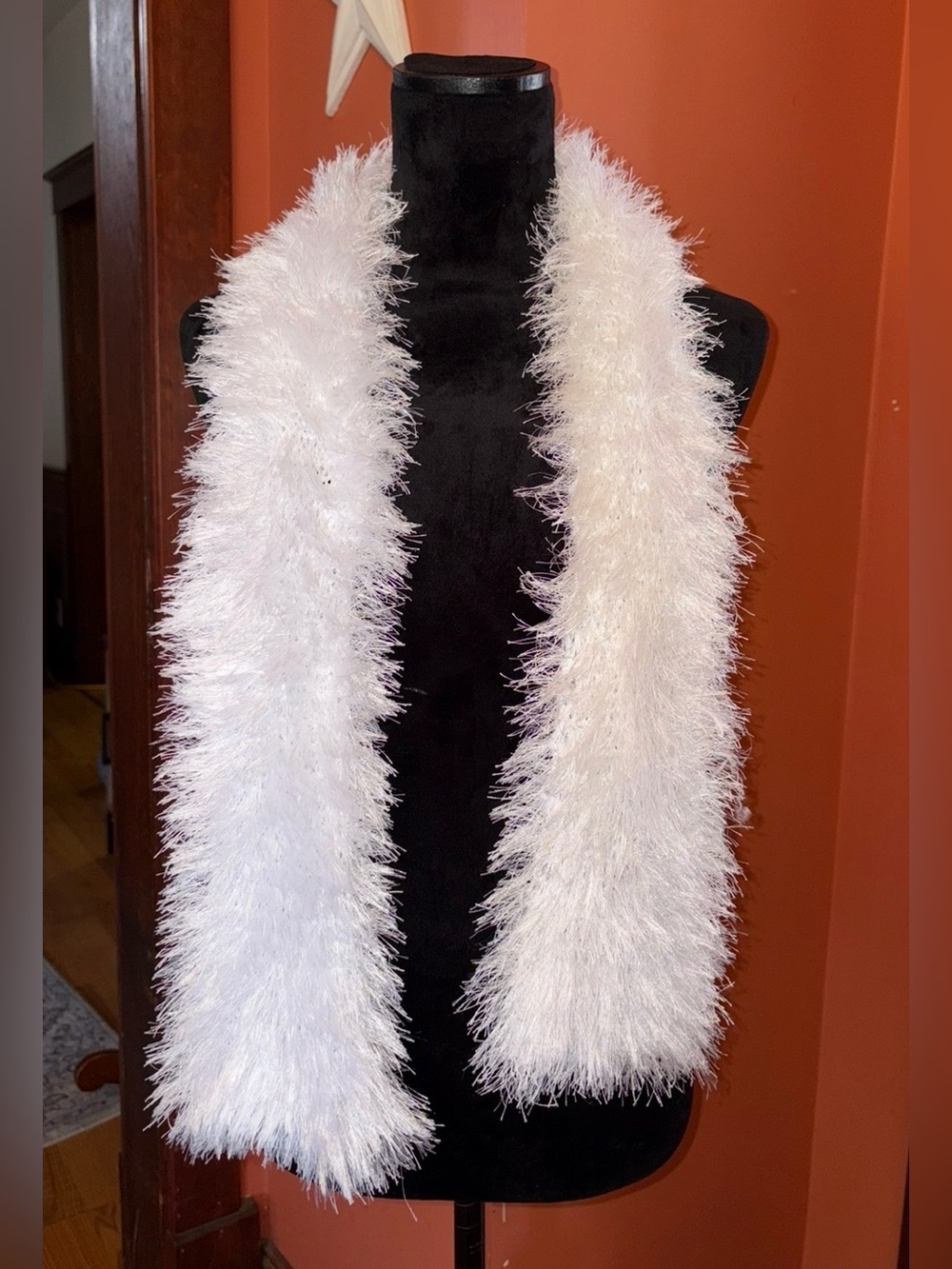 Handmade White Fuzzy Eyelash Scarf